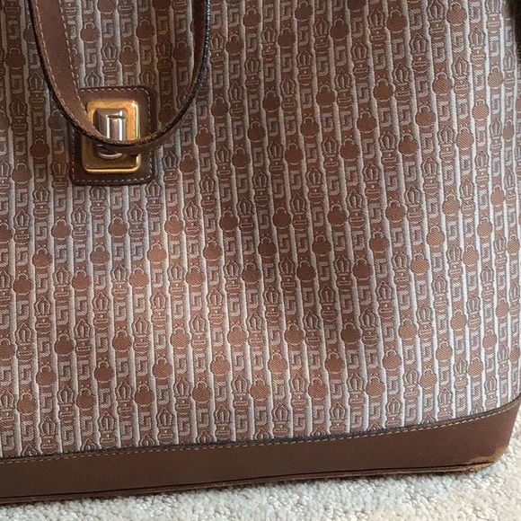 Judith Leiber brown leather/fabric hand bag - Picture 8 of 12